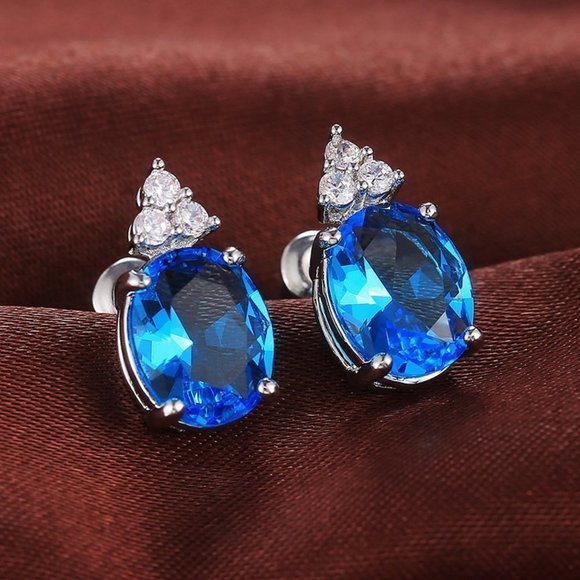 🎀 Beautiful Big Colorful Oval CZ Pure Romantic Stud Earring For Women, HA4267 - Picture 1 of 2